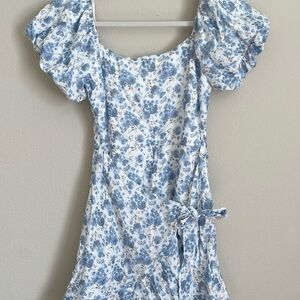 Trixxi White Mini Dress with Blue Floral Print